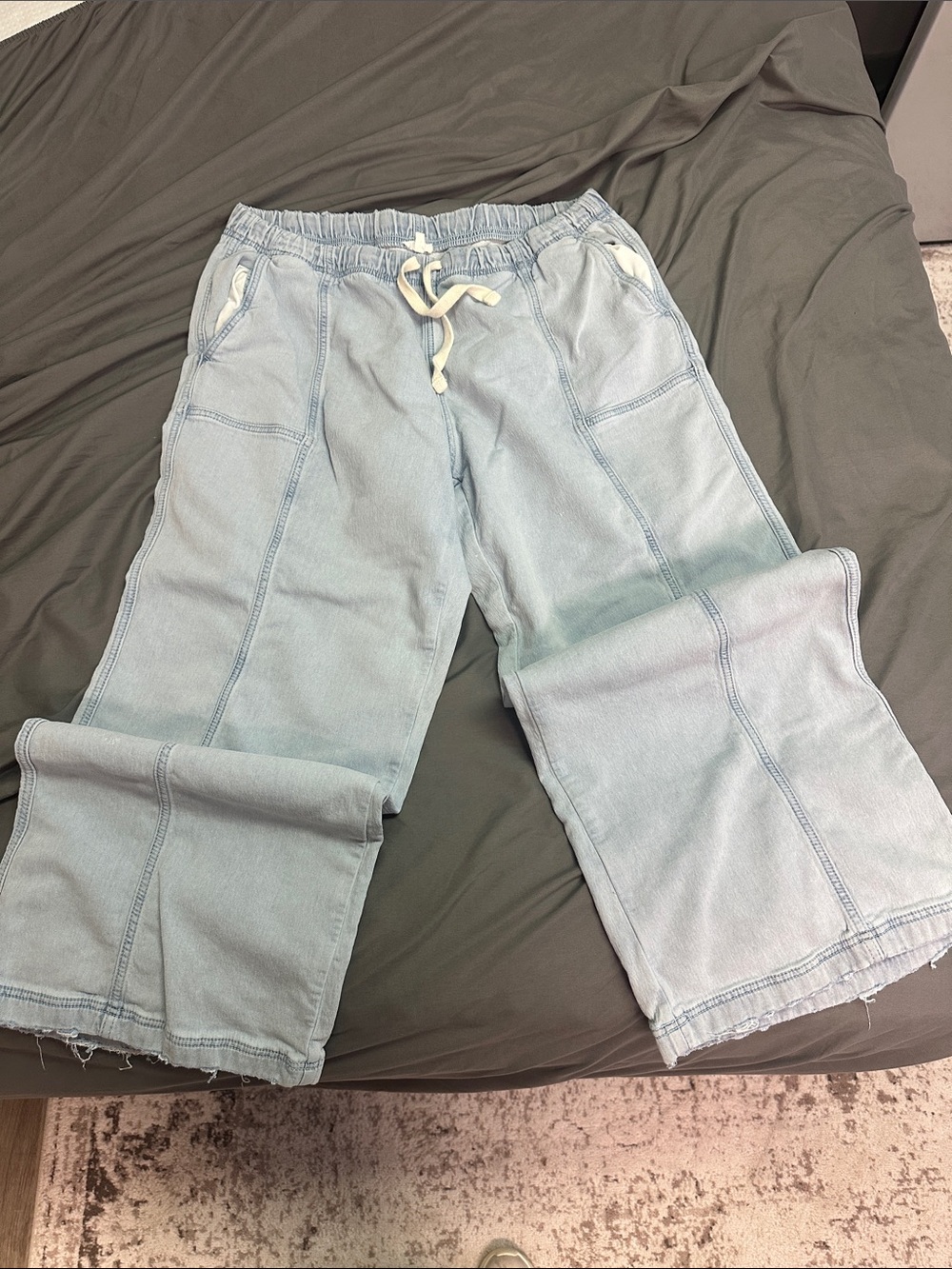 aerie Light Blue Wide-Leg Drawstring Pants